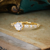 Round Cut Classic Moissanite Engagement Ring Pave Promise Ring